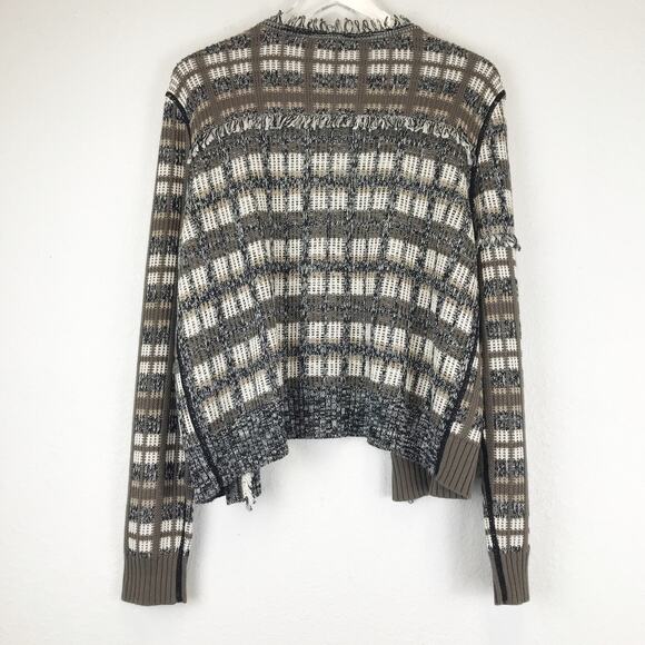 Cabi Classic Cardigan Plaid Fringe Open Front Knit Sweater Boho Brown Cotton L - Picture 2 of 13